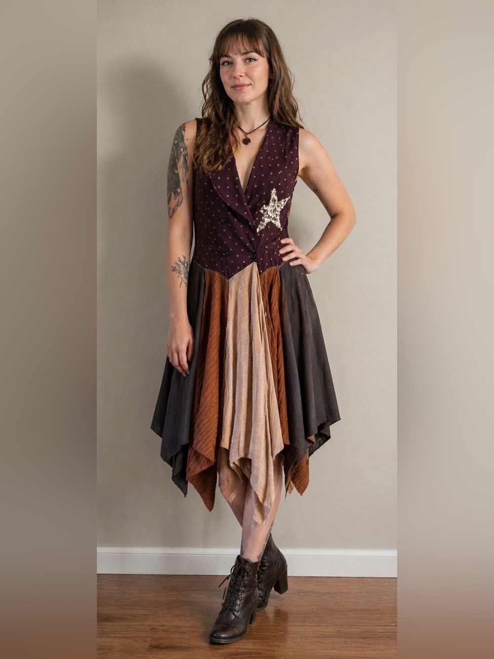 Broken Ghost Long Vest Upcycled Fabrics OOAK Boho Medium